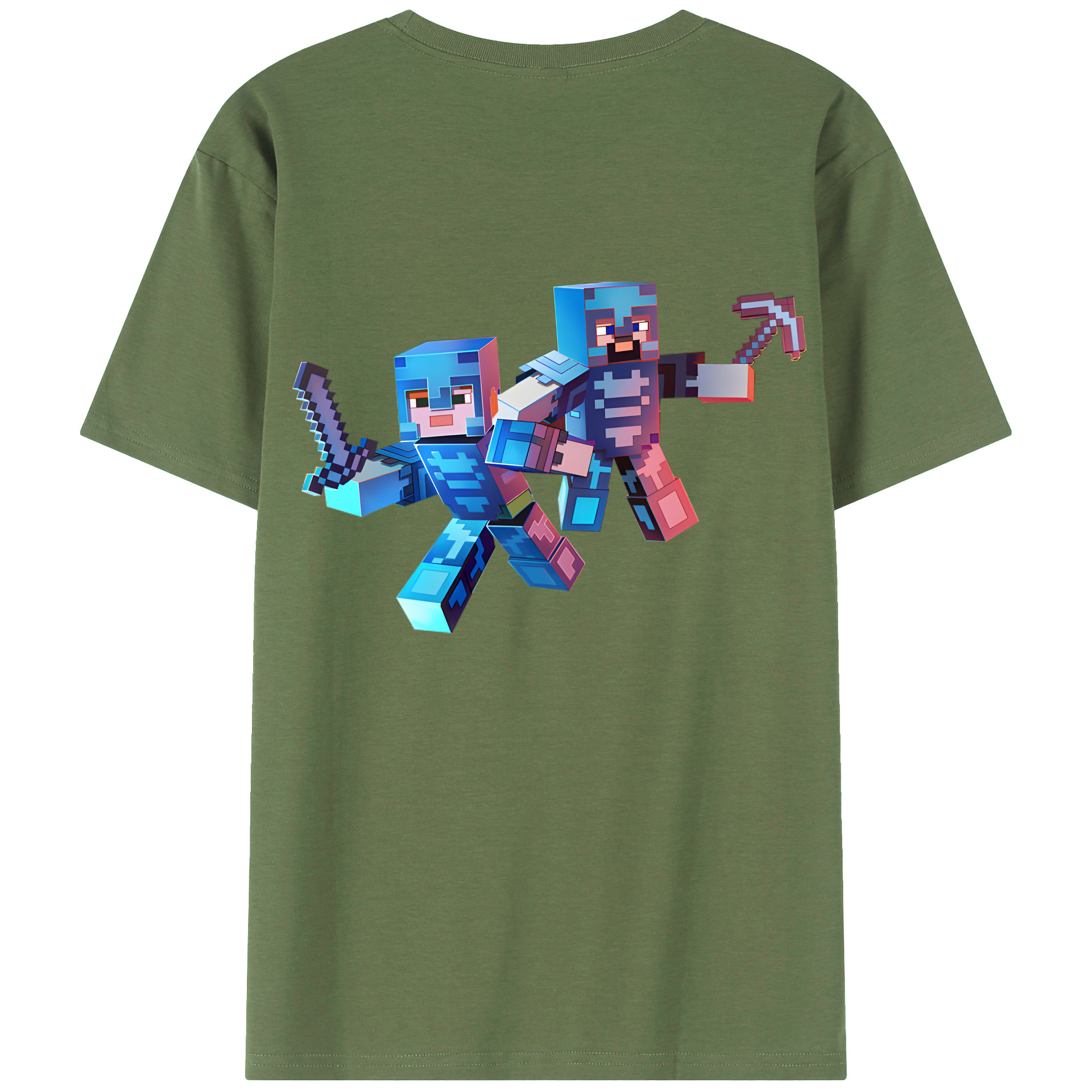 （画像用） マインクラフト ブロックの世界 Minecraft MC Block world 綿100％ メンズ半袖Tシャツ（バックプリント） 通気性